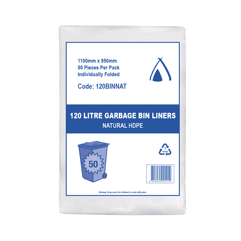 HDPE 120L Natural Bin Liner 950(L) x 1100(W) mm Carton: 200