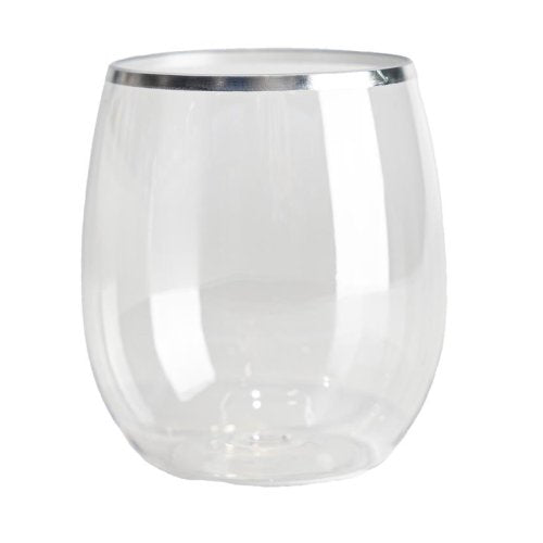 Silver Trim Stemless Wine Glass - 350ml