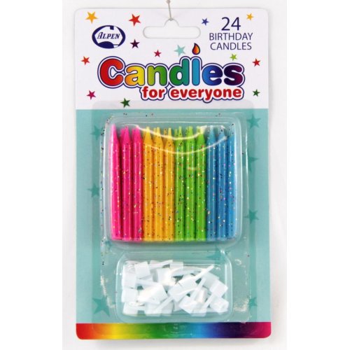 Birthday Candles with Holders - Glitter 4 Colour