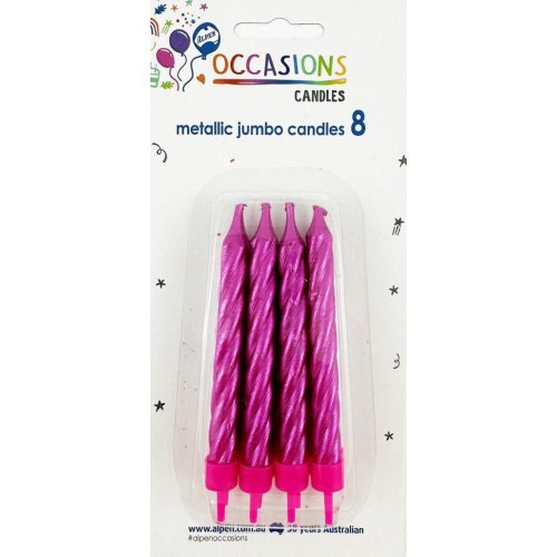 Birthday Candles with Holders - Spiral Jumbo Metallic Pink