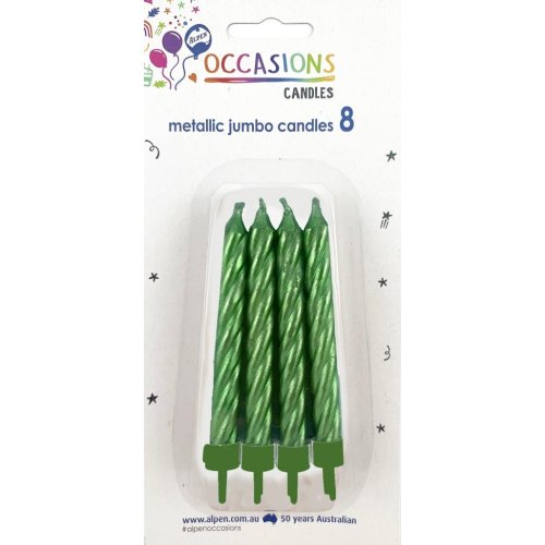 Birthday Candles with Holders - Spiral Jumbo Metallic Green