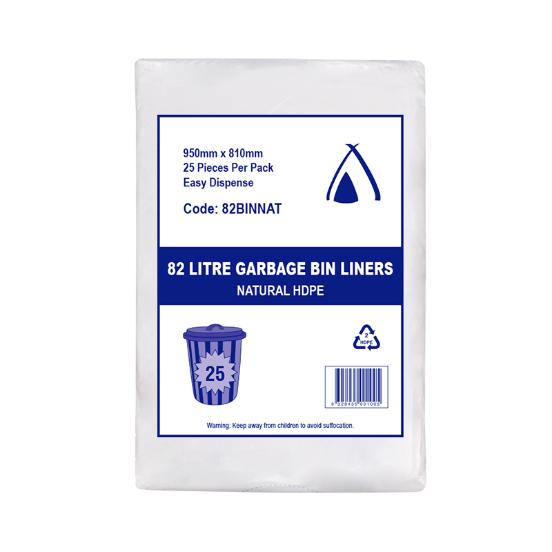82L HDPE Natural Binliner 950 X 810mm Carton: 250
