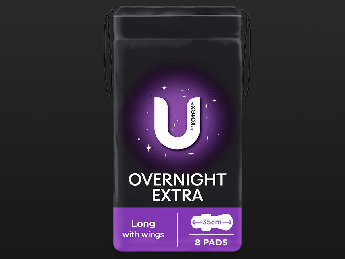 U by Kotex® Overnight Extra Long Pads with Wings Carton: 4 Packs