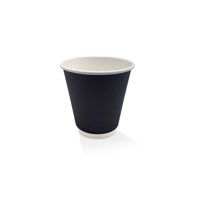 Black PE Coated Double Wall Hot Cup - 8oz (fits 90mm Lids)