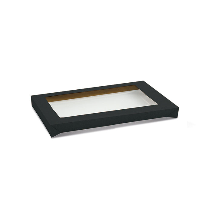 Catering Tray Lid Rectangle Black with PET Window - Medium