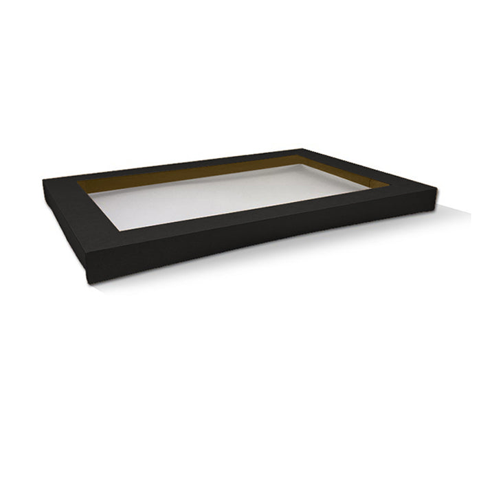 Catering Tray Lid Rectangle Black with PET Window - Medium Plus