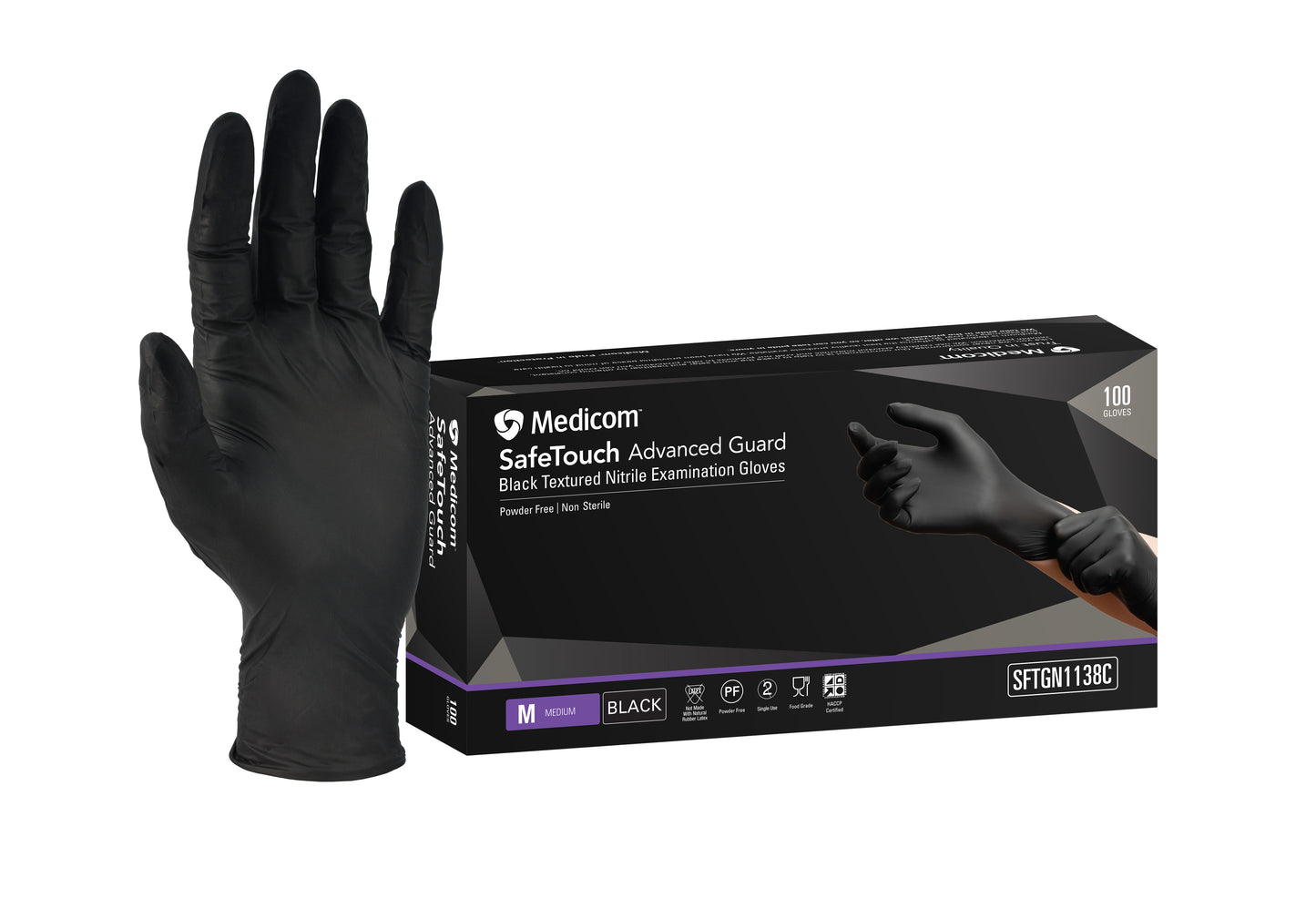 SafeTouch Advanced Guard Black Nitrile Gloves - Medium