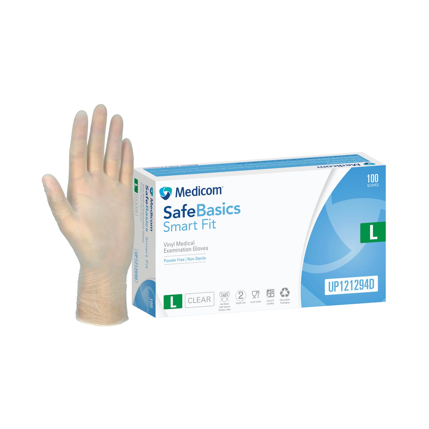 SafeBasics - Smart Fit Vinyl Medical Examination Gloves - Large Carton: 1,000
