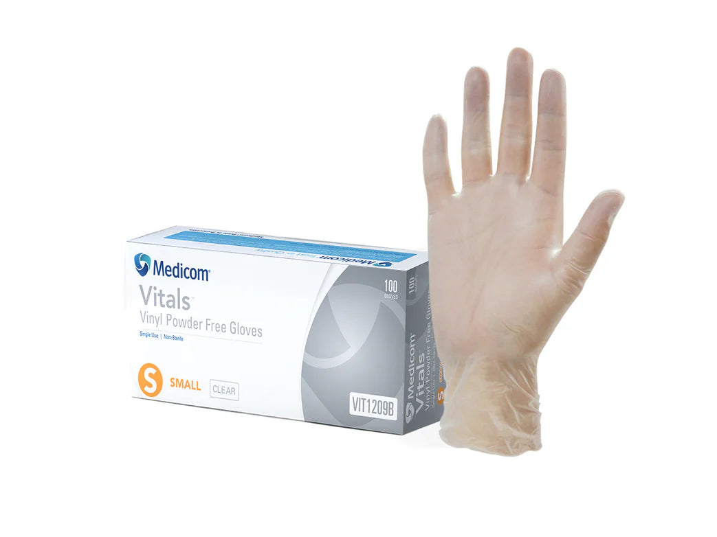 Vitals Vinyl Powder Free Clear Gloves - Small