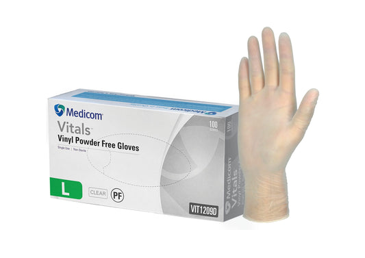 Vitals Vinyl Powder Free Clear Gloves - Large