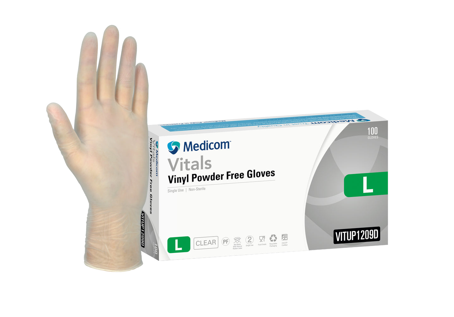 Vitals Vinyl Powder Free Clear Gloves - Large