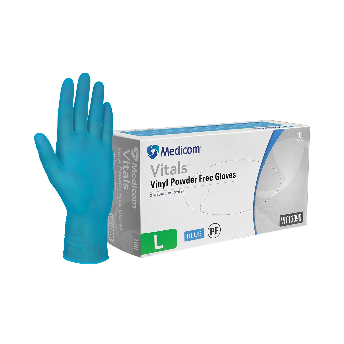 Vitals Vinyl Gloves Powder Free Blue - Small Carton: 1,000
