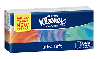 KLEENEX® Pocket Pack Facial Tissue 10 tissues Carton: 144 Packs