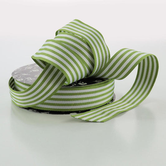 Grosgrain Ribbon 25mm x 20m - Olive / White Striped