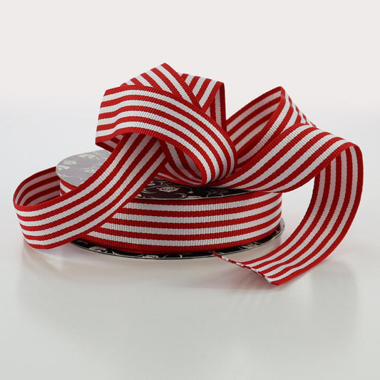 Grosgrain Ribbon 25mm x 20m - Red/White Striped