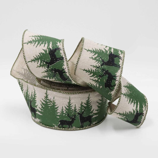 Linen Wired Edge Ribbon 63mm x 10 Yards - Forest