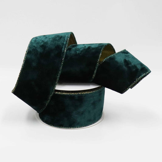 Velvet Wired Ribbon 63mm x 10 Yards - Dark Green
