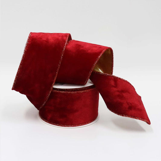 Velvet Wired Ribbon 63mm x 10 Yards - Red