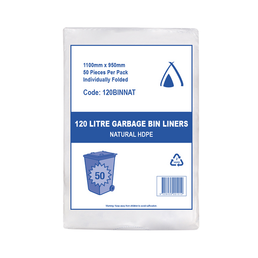 HDPE 120L Natural Bin Liner 950(L) x 1100(W) mm Carton: 200