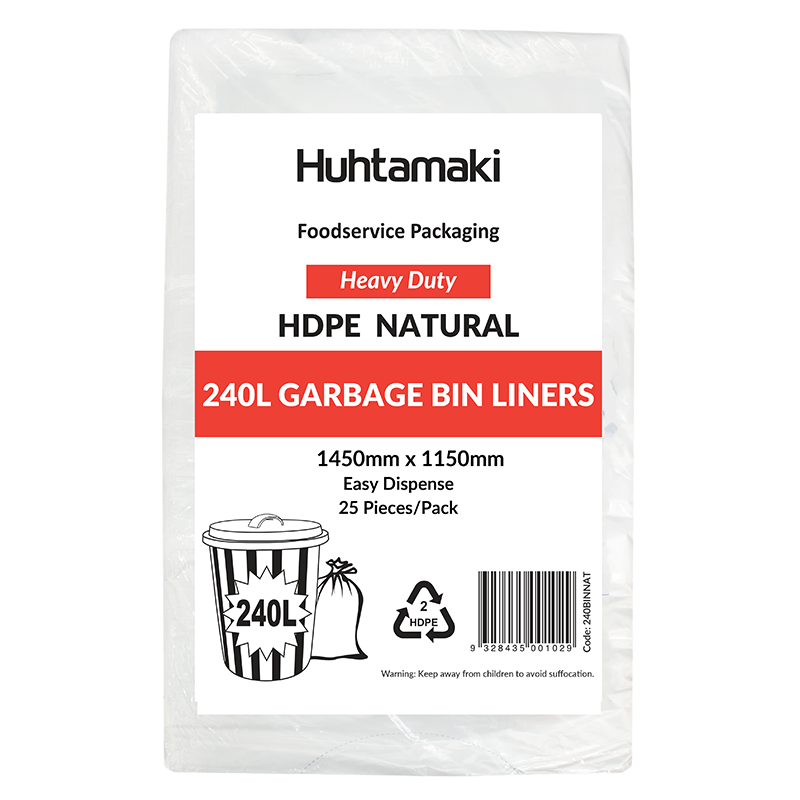HDPE 240L Natural Heavy Duty Bin Liner 1450(L) x 1150(W) mm Carton: 200