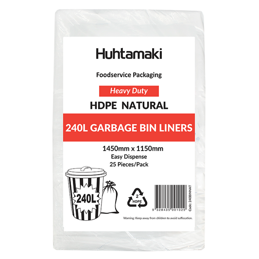 HDPE 240L Natural Heavy Duty Bin Liner 1450(L) x 1150(W) mm Carton: 200