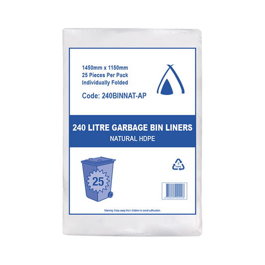 HDPE 240L Natural Bin Liner All Purpose 1450(L) x 1150(W) mm Carton: 200