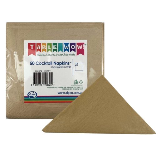 Kraft Cocktail Napkin 2ply - Carton: 300