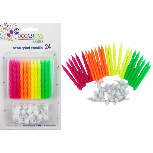 Birthday Candles with Holders - Neon Spiral