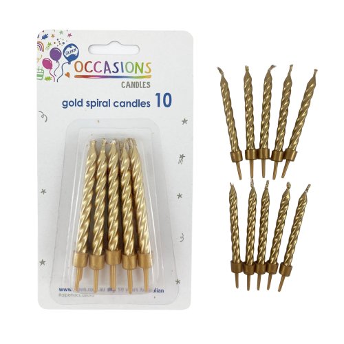 Birthday Candles with Holders - Spiral Gold