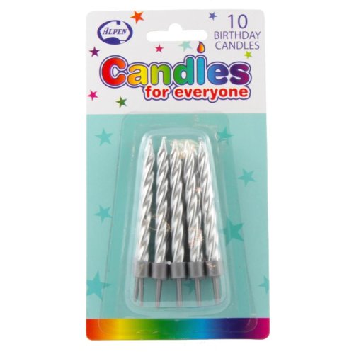 Birthday Candles with Holders - Spiral Silver