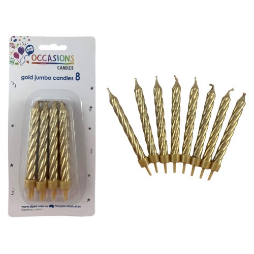 Birthday Candles with Holders - Spiral Jumbo Gold