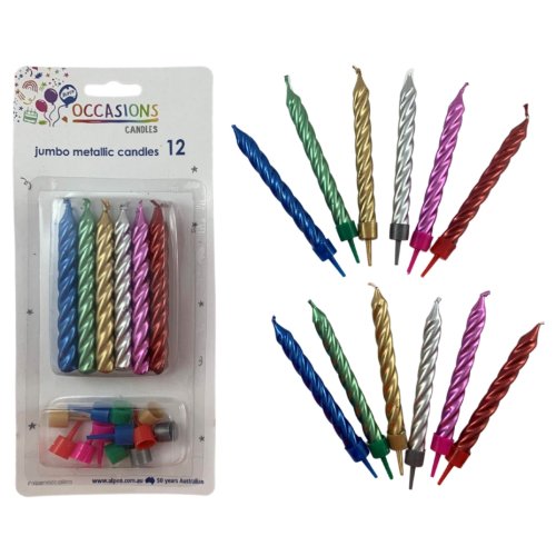 Birthday Candles with Holders - Spiral Jumbo Metallic