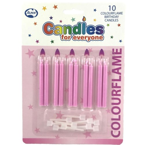 Birthday Candles with Holders - Colourflame Pink