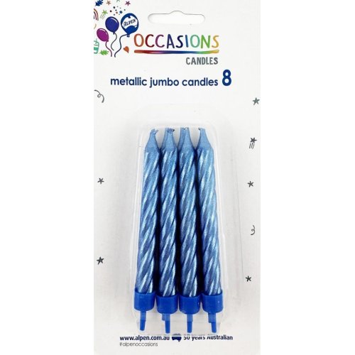 Birthday Candles with Holders - Spiral Jumbo Metallic Blue