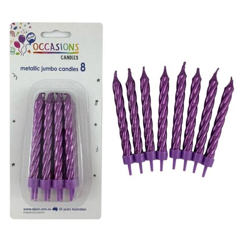 Birthday Candles with Holders - Spiral Jumbo Metallic Purple