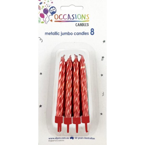Birthday Candles with Holders - Spiral Jumbo Metallic Red