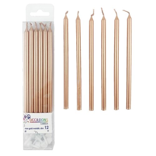 Birthday Candles with Holders - Slim 120mm Rose Gold