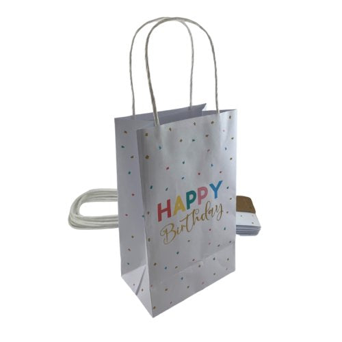 Paper Party Bags - White " Happy Birthday" Printed