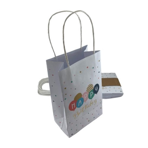 Paper Party Bags - White " Happy Birthday" Balloons Printed