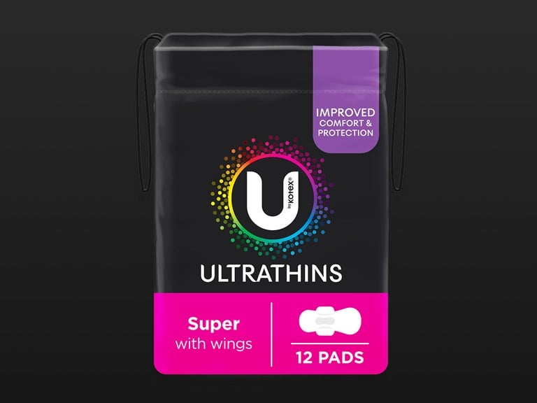 U by Kotex® Ultrathin Super Pads with wings - Carton 6 x 12 Pack