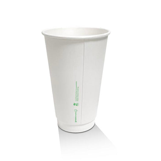 White Aqueous Coated Double Wall Hot Cup - 16oz