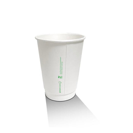White Aqueous Coated Double Wall Hot Cup  - 8oz