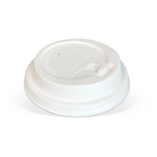 Bagasse Lock Back Hot Cup Lid - White 90mm