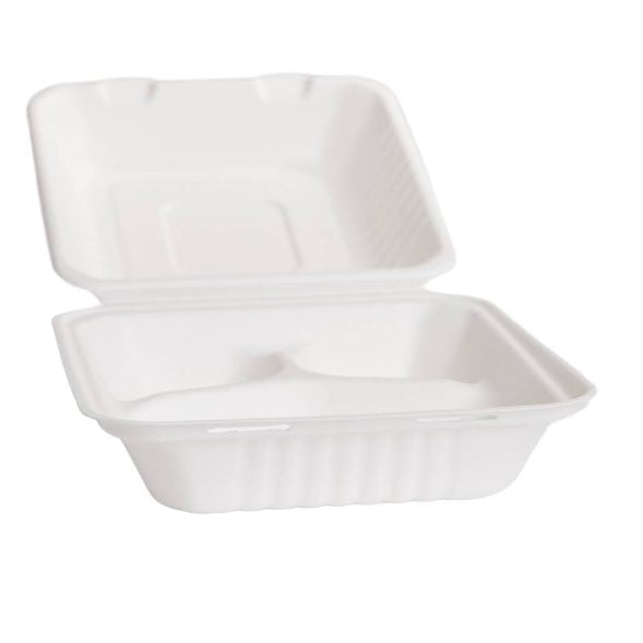 Bioway Sugarcane DInner Box 3 compartment - White