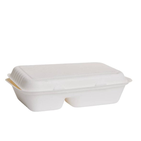 Bioway Sugarcane 2 Compartment Large Snack Box - White