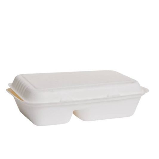 Bioway Sugarcane 2 Compartment Large Snack Box - White