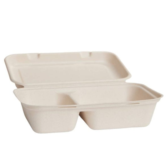 Bioway Sugarcane 2 Compartment Large Snack Box - Natural