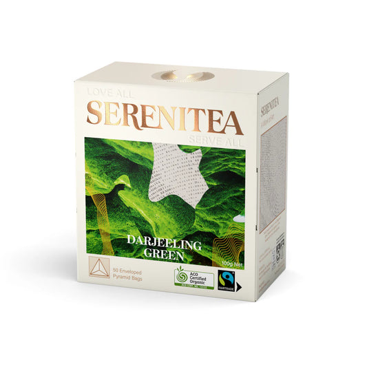 Serenitea Organic Darjeeling Green Tea Biodegradable/Compostable Pyramid Tea Bags Carton: 6x50