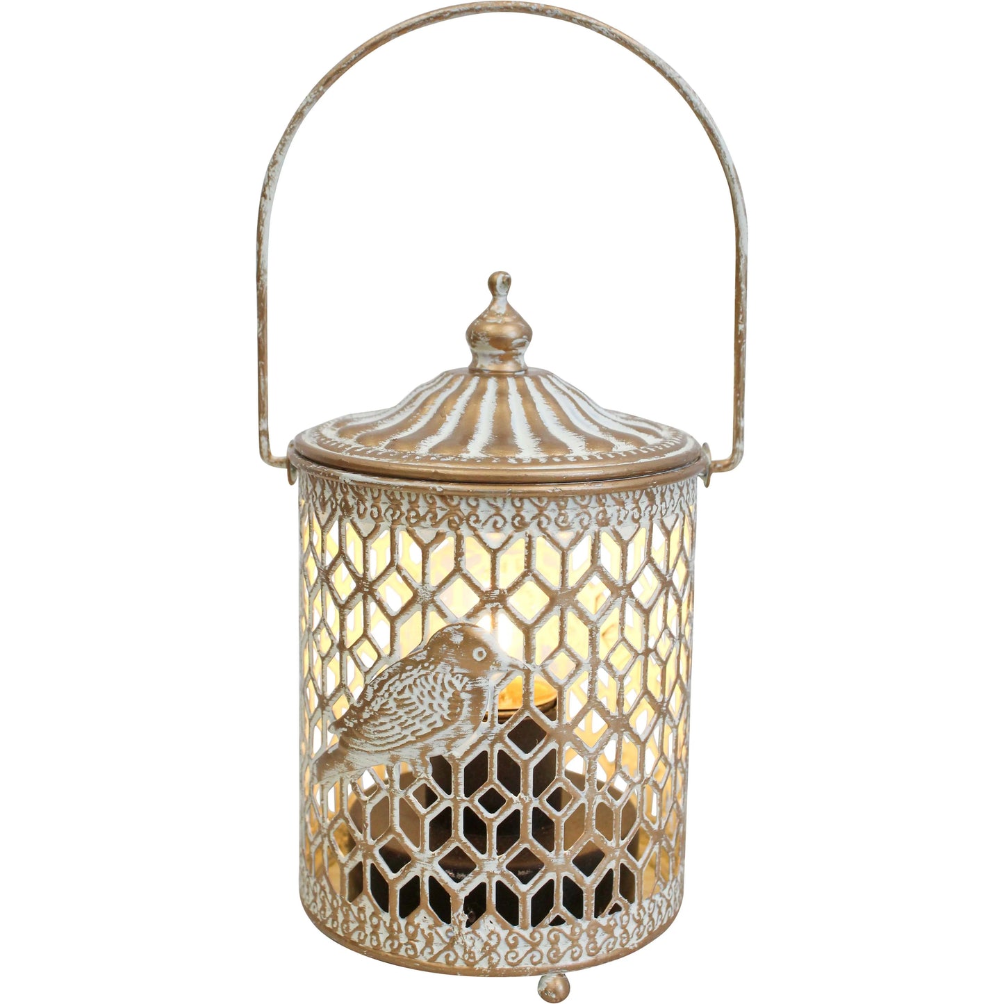 LED Lantern Bird Gold/Wash