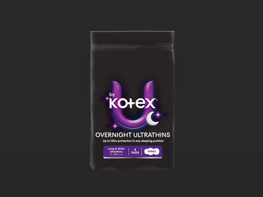 U by Kotex® Ultrathin Overnight Longer & Wider Pads with Wings - Carton: 4 Packs